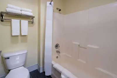 a bathroom with a toilet and a shower at Days Inn by Wyndham Grayson in Grayson