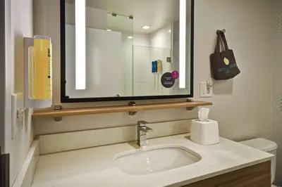 a bathroom with a sink and a large mirror at Tru By Hilton Cincinnati Airport South Florence in Florence
