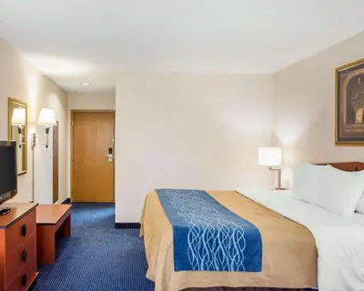 a hotel room with a bed and a flat screen tv at Comfort Inn Piketon near Fairgrounds in Piketon