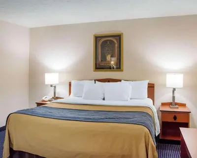 a hotel room with a large bed with two lamps at Comfort Inn Piketon near Fairgrounds in Piketon
