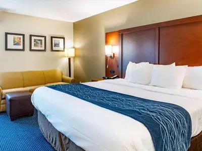 a hotel room with a large bed and a couch at Comfort Inn Piketon near Fairgrounds in Piketon