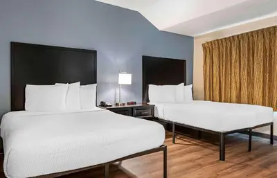 two beds in a hotel room with white sheets at Extended Stay America Suites - Cincinnati - Blue Ash - Reed Hartman in Blue Ash