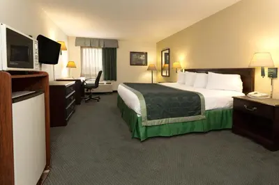 a hotel room with a large bed and a television at Baymont by Wyndham Mason in Mason