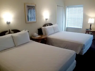 two beds in a hotel room with white sheets at Walton Inn in Willard