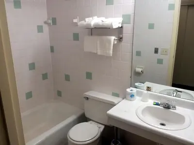 a bathroom with a sink and a toilet and a tub at Walton Inn in Willard