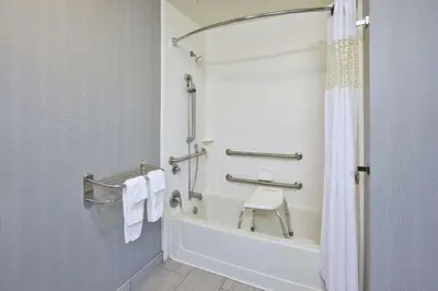 a bathroom with a shower and a tub and a toilet at Hampton Inn & Suites - Elyria in Elyria
