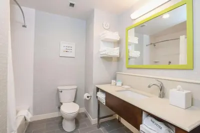 a bathroom with a toilet and a sink and a mirror at Hampton Inn & Suites Cincinnati Liberty Township in West Chester