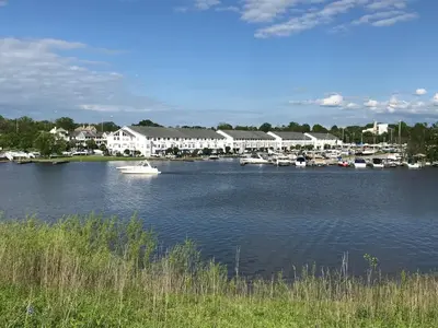 a body of water with boats in a harbor at Ariel Broadway Hotel in Lorain