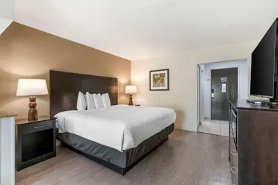 a hotel room with a bed and a flat screen tv at Best Western Suites Columbus in Columbus