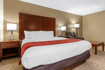 a large bed in a hotel room with two lamps at Comfort Inn & Suites Cincinnati Eastgate in Eastgate