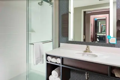 a bathroom with a sink and a shower at Hilton Garden Inn By Hilton Fort Wayne North in Sunnybrook Acres