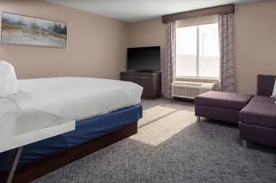 a bedroom with a bed and a couch and a television at Hilton Garden Inn By Hilton Fort Wayne North in Sunnybrook Acres