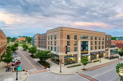 an aerial view of a city street with buildings at Kent State University Hotel and Conference Center in Kent