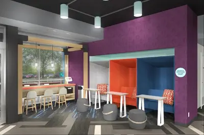 a rendering of a restaurant with tables and chairs at Tru by Hilton Perrysburg Toledo in Rossford