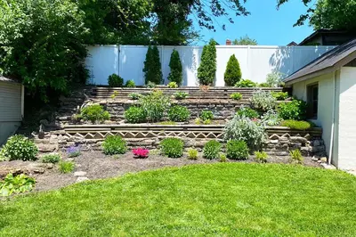 a garden with a stone stairway in a yard at Oakley Square 3BR Charmer - Total Walkability home in Cincinnati