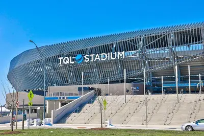 a view of a football stadium with empty seats at **NEW mOdernLUX best OTR condo *Park ONsite** in Cincinnati
