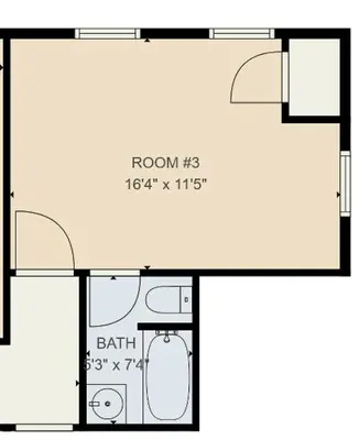 a floor plan of a small room with a bathroom at The Benchmark Inn in Augusta