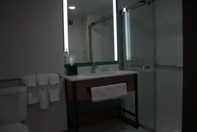 a bathroom with a sink and a glass shower at Wingate by Wyndham Parkersburg-Vienna in Parkersburg