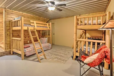 a room with two bunk beds and a ceiling at Walhonding Woods Secluded Farmland Retreat! in Walhonding