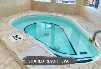 a large swimming pool with a heated resort spa at Cricket Hill Treehouse B by Amish Country Lodging in Millersburg
