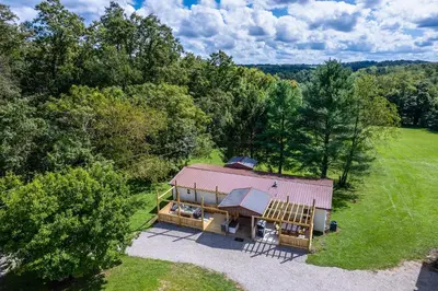 an overhead view of a house with a roof at Take 5 Retreat with Hot Tub Relax, Rest, Refresh! in Somerset