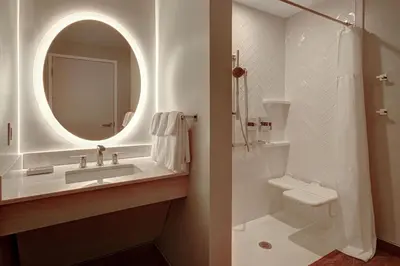 a bathroom with a sink and a mirror and a toilet at TownePlace Suites by Marriott Cincinnati Airport South in Florence