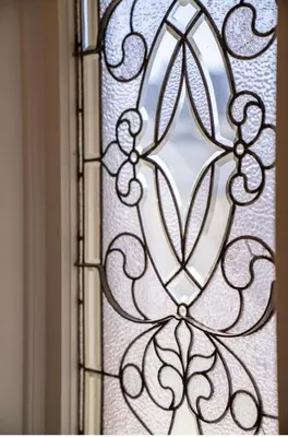 a glass window with a view of the sky at The Victorian Guesthouse Bed & Breakfast in Delphos