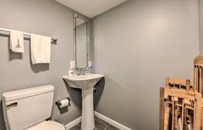 a bathroom with a white toilet and a sink at Lynn Dog-Friendly Abode with Mountain Views! in Hagerhill