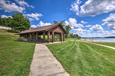 a pavilion at a park next to a lake at Charming Hanoverton Cottage on Guilford Lake! in Lisbon