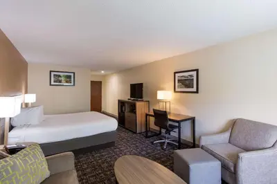 a hotel room with a bed and a desk at Best Western Logan Inn in Chapmanville