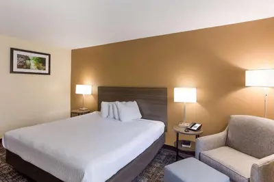 a hotel room with a bed and a chair at Best Western Logan Inn in Chapmanville