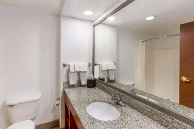 a bathroom with a sink and a toilet and a mirror at Best Western Logan Inn in Chapmanville