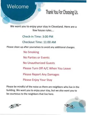 a screenshot of a cell phone with a welcome message at Penthouse Loft In The Flats in Cleveland