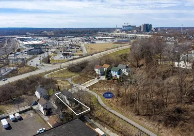 an aerial view of a city with buildings and roads at Tremont! 7 min to downtown Cleveland in Cleveland