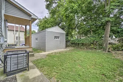 a backyard with a shed next to a yard at Convenient Columbus Retreat, 2 Mi to Downtown in Columbus