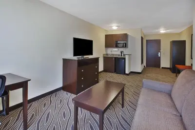 a living room with a couch and a flat screen tv at Holiday Inn Express & Suites Washington - Meadow Lands by IHG in Washington