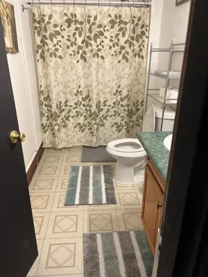 a bathroom with a toilet and a shower at Cherry712upstairs in Fairborn
