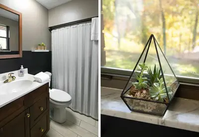 a bathroom with a toilet and a sink with a shower at Sleeps 12, Wooded Lot, Near Ark, Great for Family in Williamstown