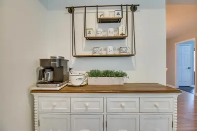 a kitchen with a counter with a coffee maker on it at Luxury Maineville Villa with Private Pool and Deck in Maineville