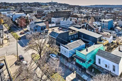 an aerial view of a city with buildings at Cozy Newport Cottage Near Stadiums and Downtown in Newport
