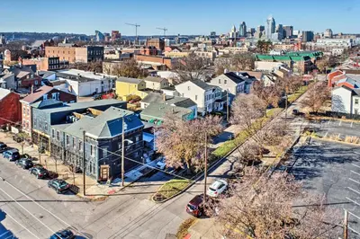 an aerial view of a city with buildings at Cozy Newport Cottage Near Stadiums and Downtown in Newport