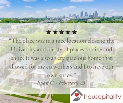 a poster of a building with a city in the background at Large 5 Bedroom House Next to OSU, Sleeps 16 in Columbus