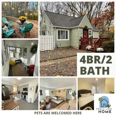New! Cozy 4-bedroom w/ free parking. Dogs welcome!