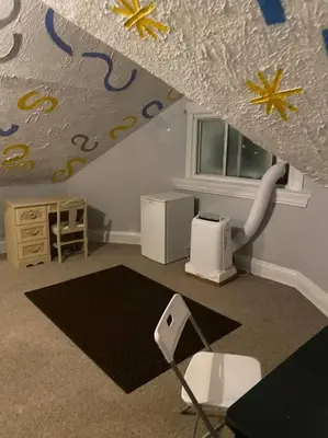 a room with a room with a desk and a room with a room at Awesome Attic Studio Private Room 3A in Cincinnati