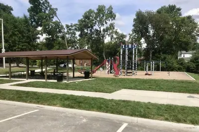 a park with a pavilion and a playground at City Boho ✦ New Kitchen ✦ King Bed ✦ WFH in Bexley