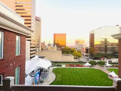 a view of a city from the balcony of a building at King Size with OSU Theme! in Columbus