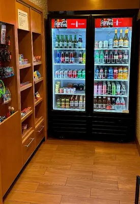 a refrigerator filled with lots of drinks in a store at King's Inn Mason,Ohio in Cincinnati