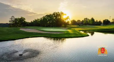 a view of a golf course with a pond at King's Inn Mason,Ohio in Cincinnati