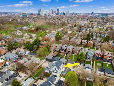 an aerial view of a residential neighborhood with a city at Chateau in the Village - Brand New 3BD 5BA in Columbus