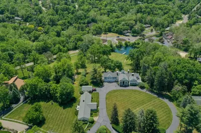 an aerial view of a large estate with a house at The Windmill House with Pond 9 Mi to Dayton! in Dwyer